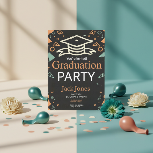 Modern Graduation Party Invitation with Cap Icon – Customizable Design
