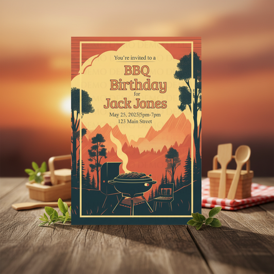 Mountain View BBQ Bash Invitation – Rustic Outdoor Party Editable Template