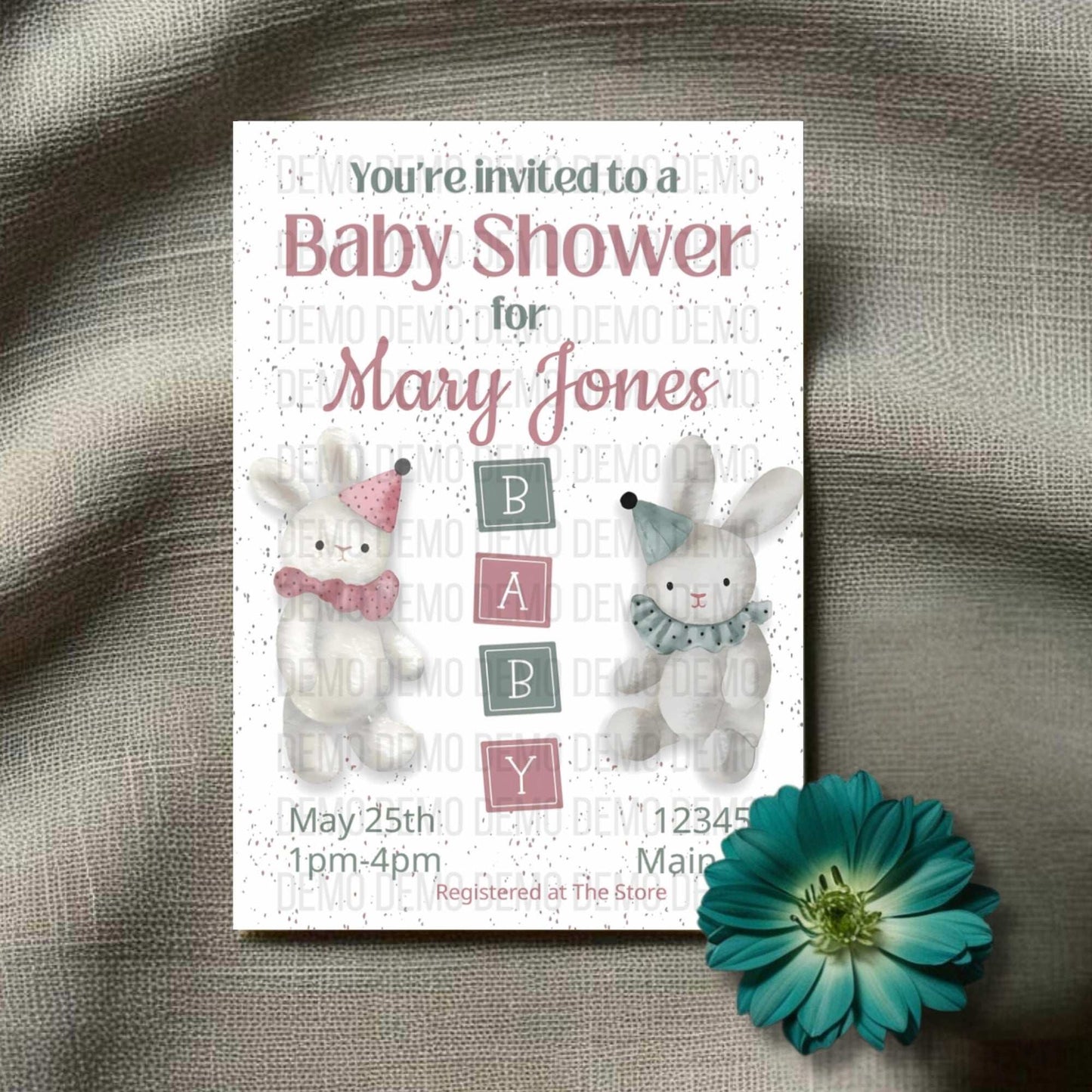 Neutral Bunny Baby Shower Invitation – Personalized Editable Template