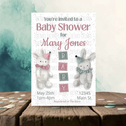 Neutral Bunny Baby Shower Invitation – Personalized Editable Template