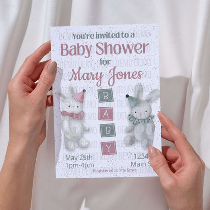 Neutral Bunny Baby Shower Invitation – Personalized Editable Template