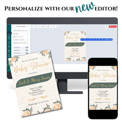 Peach & Green Floral Baby Shower Invite