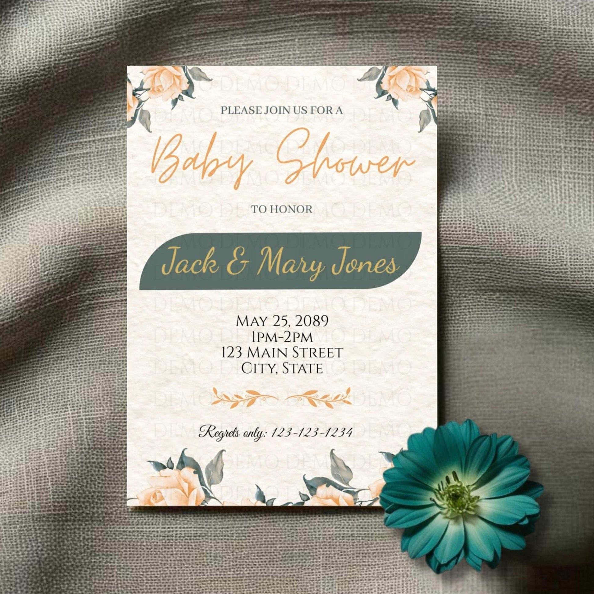 Peach & Green Floral Baby Shower Invite