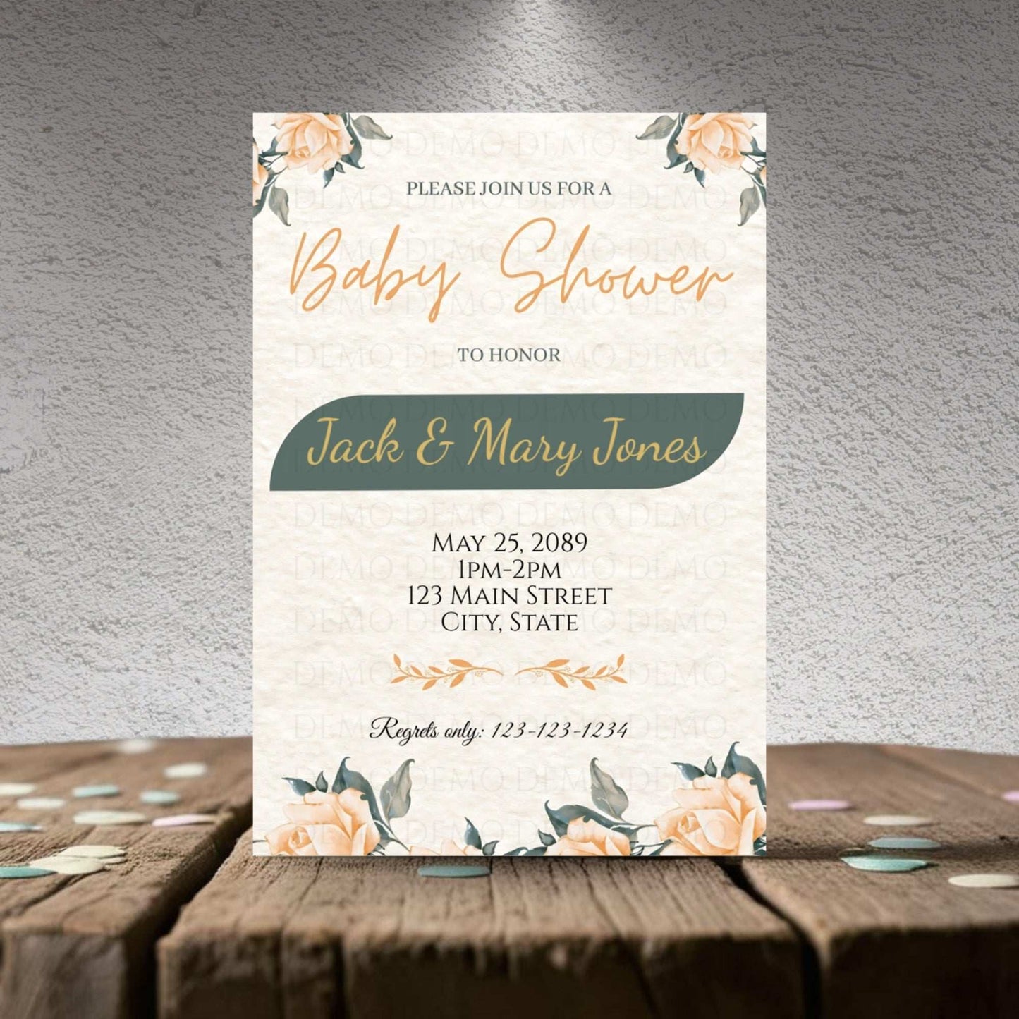 Peach & Green Floral Baby Shower Invite