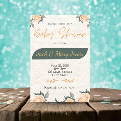 Peach & Green Floral Baby Shower Invite
