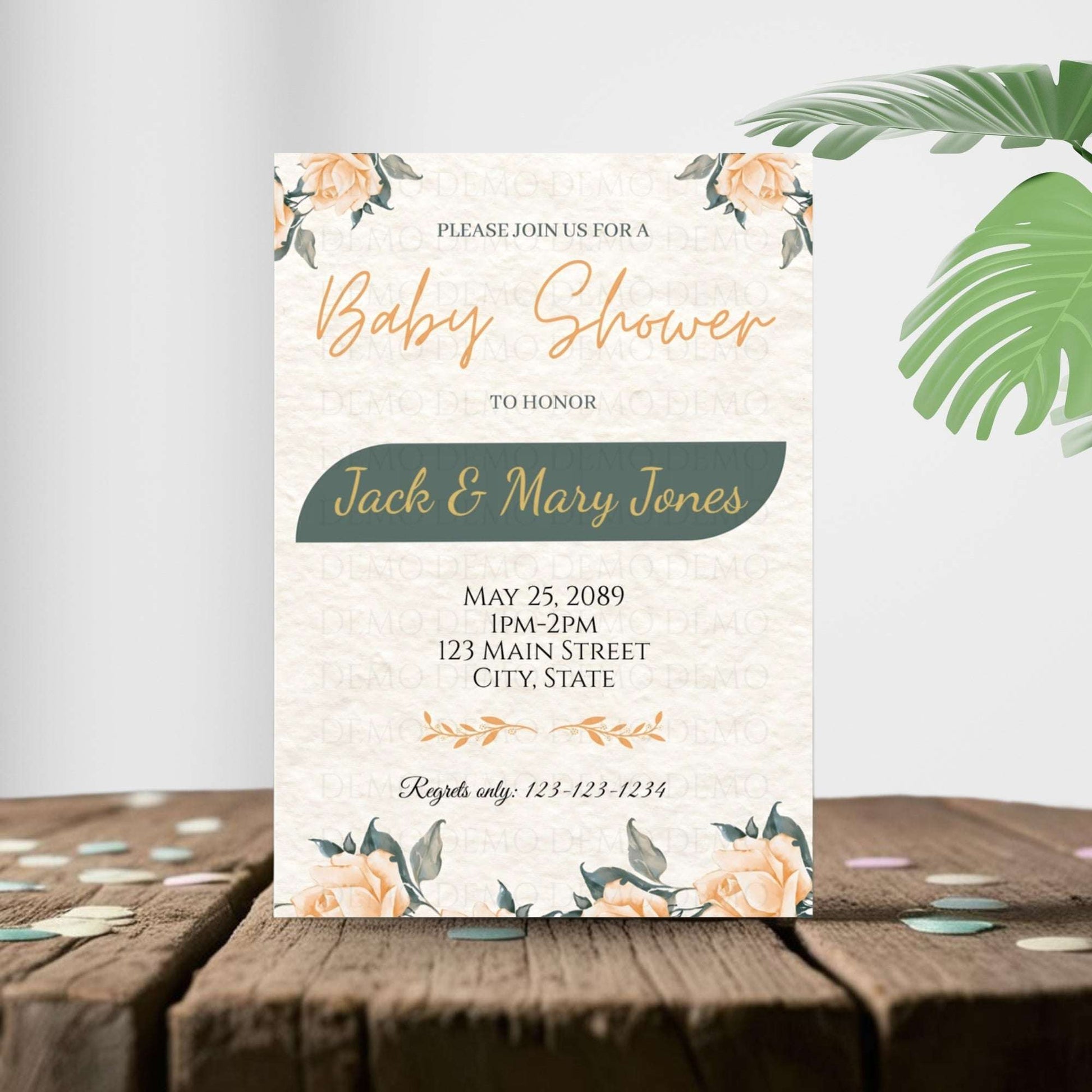 Peach & Green Floral Baby Shower Invite
