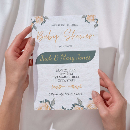 Peach & Green Floral Baby Shower Invite
