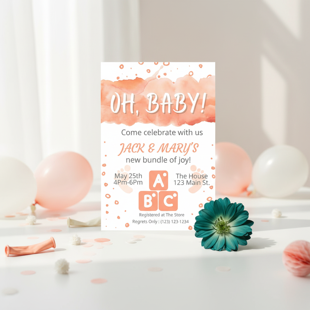 Peach “Oh Baby” Baby Shower Invitation – Personalized Editable Template