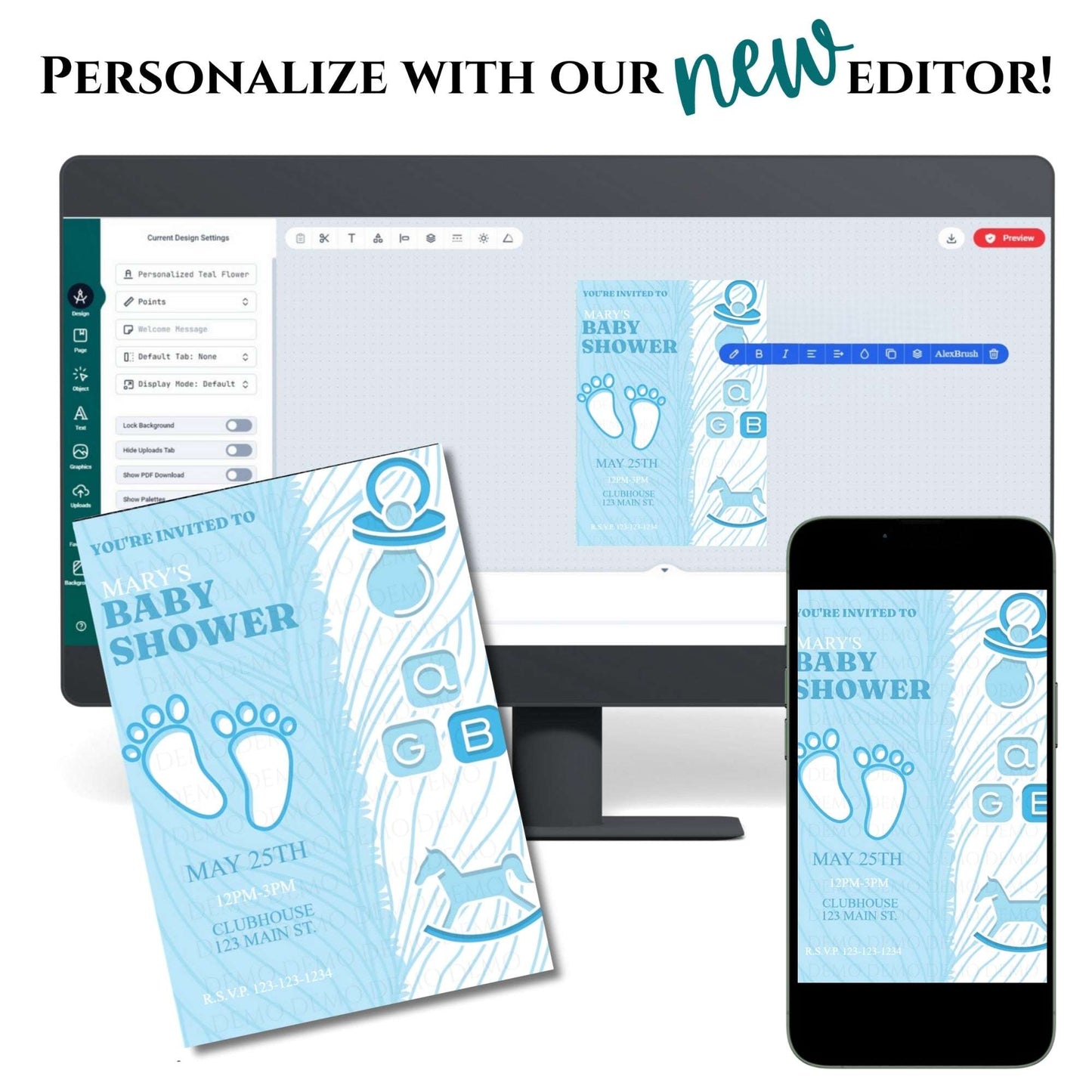 Personalized Baby Footprint Shower Invitation