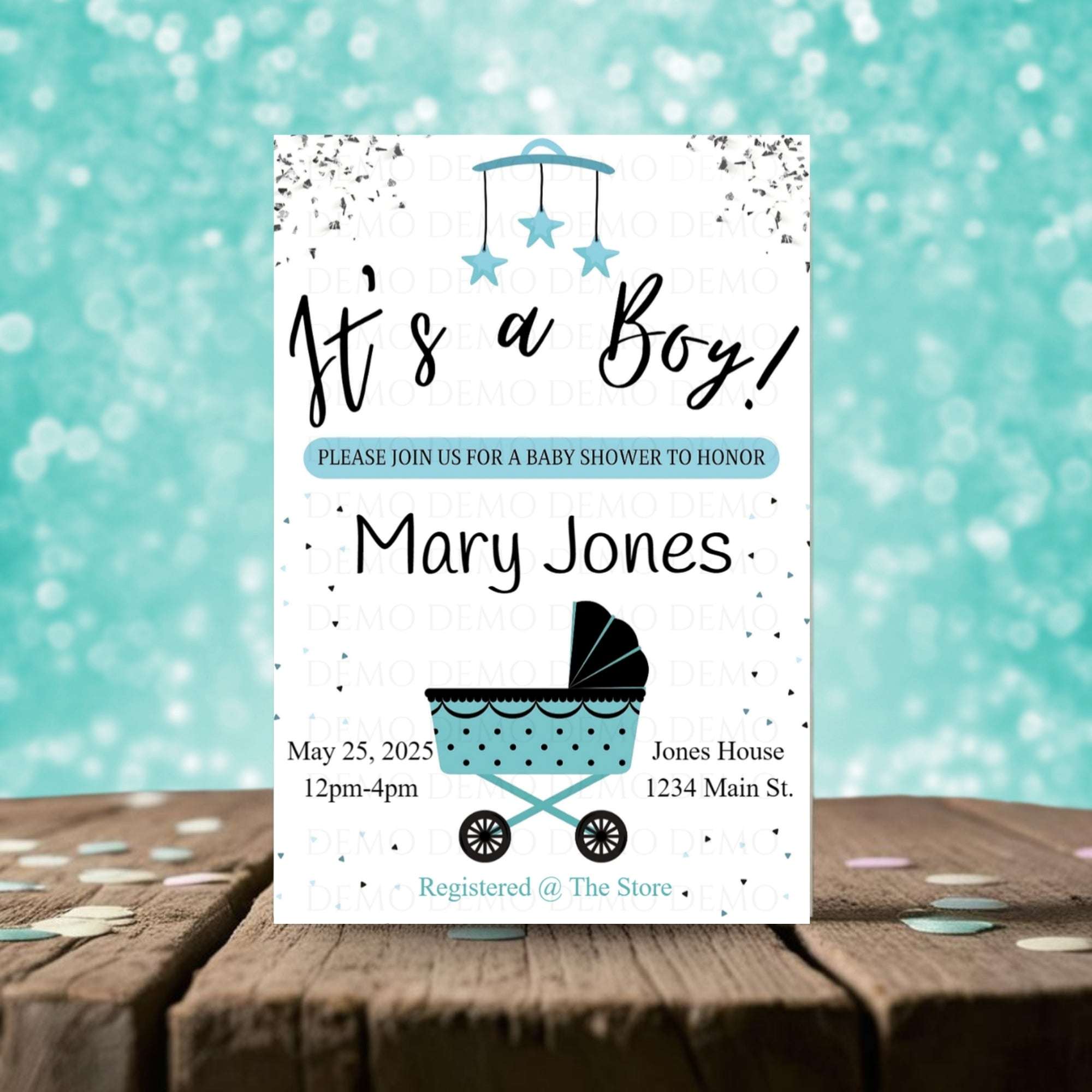 Personalized Boy Buggy Baby Shower Invite