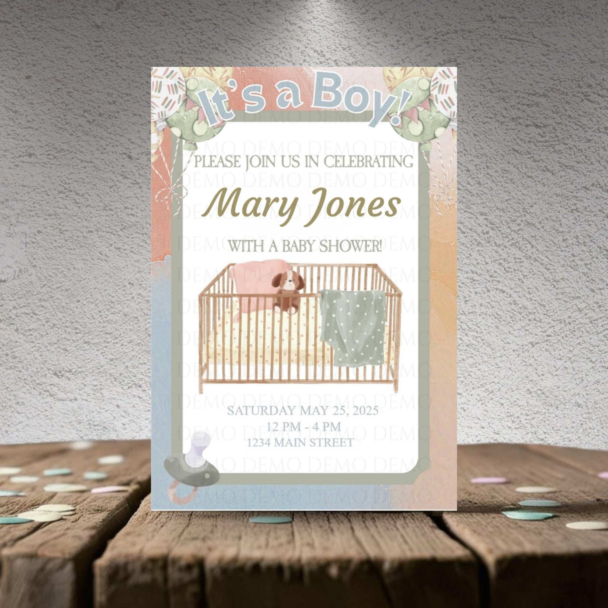 Personalized Boy Crib Baby Shower Invitation