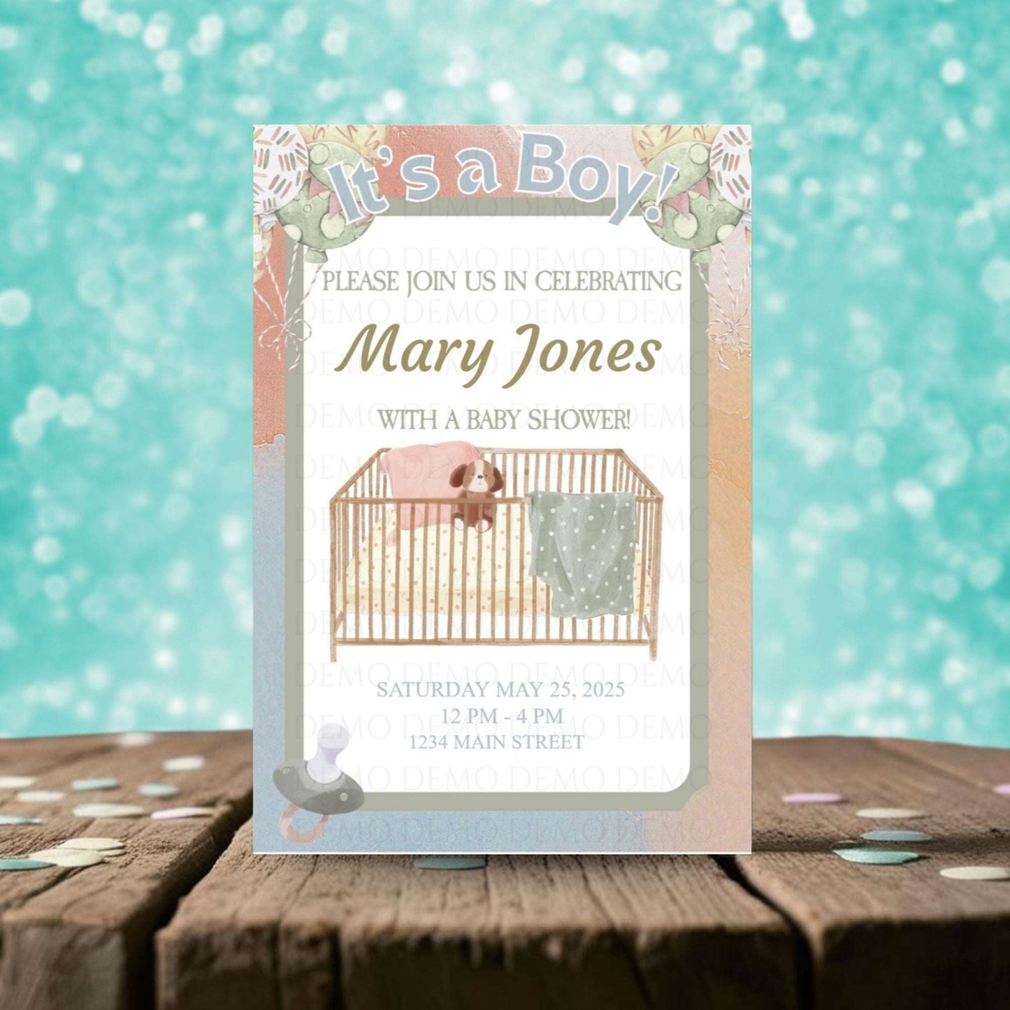 Personalized Boy Crib Baby Shower Invitation
