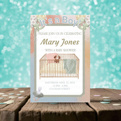 Personalized Boy Crib Baby Shower Invitation