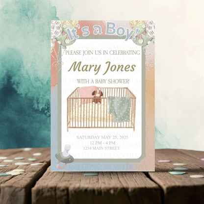 Personalized Boy Crib Baby Shower Invitation