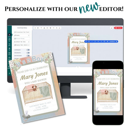 Personalized Boy Crib Baby Shower Invitation