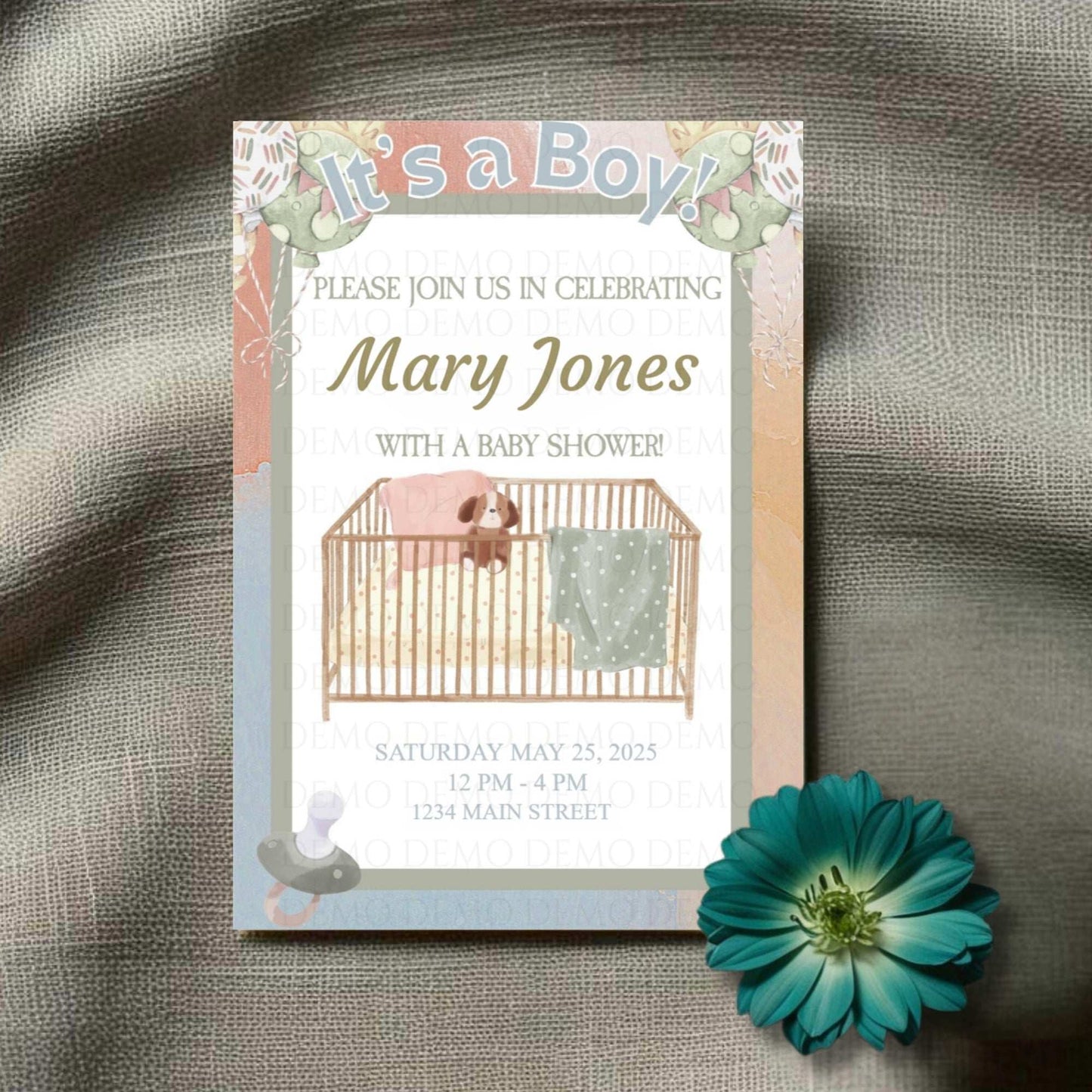 Personalized Boy Crib Baby Shower Invitation