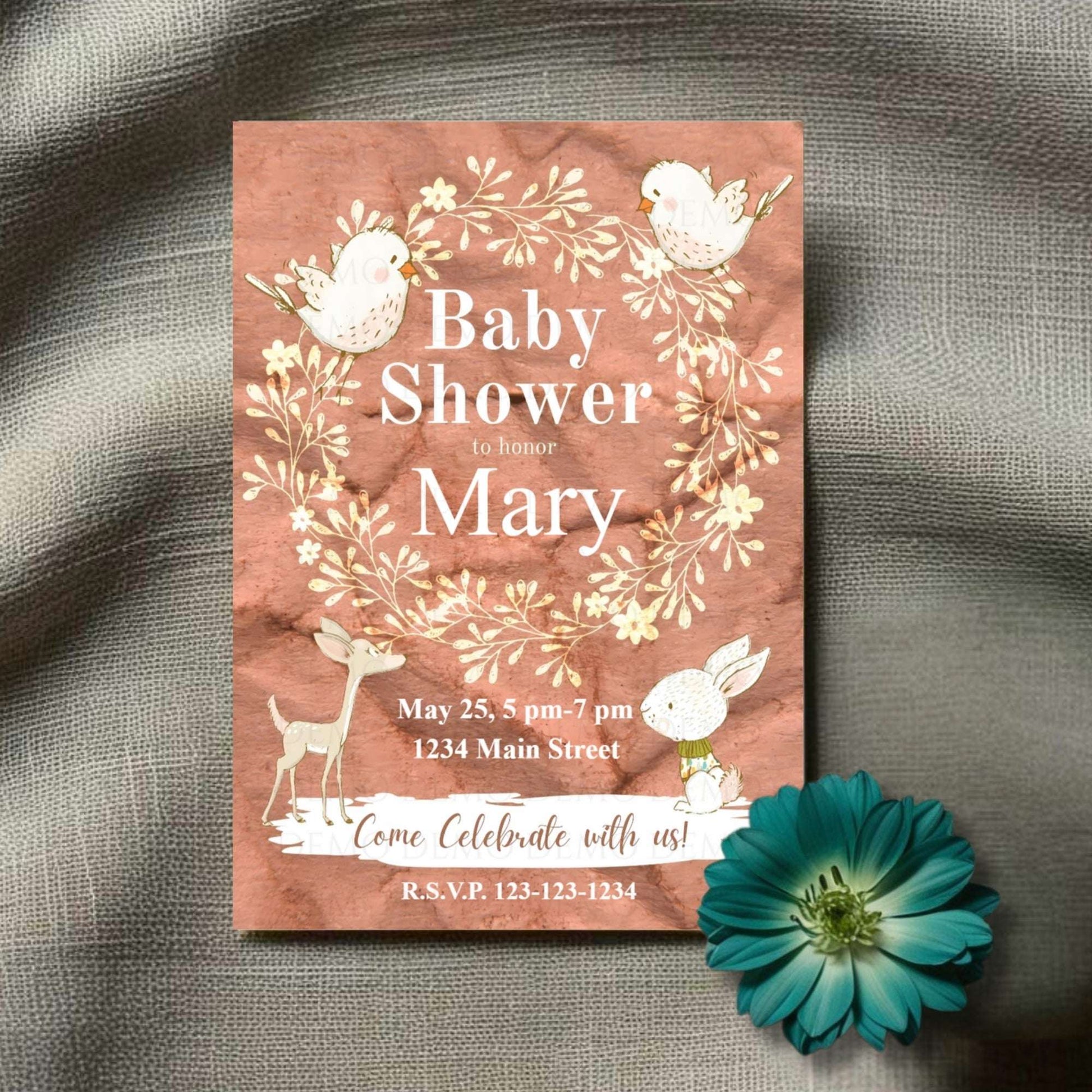 Personalized Bunny and Birds Baby Shower Invite