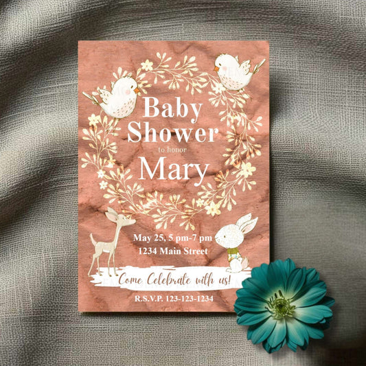 Personalized Bunny and Birds Baby Shower Invite