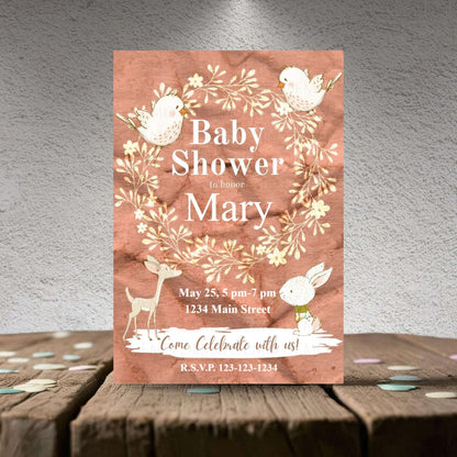 Personalized Bunny and Birds Baby Shower Invite