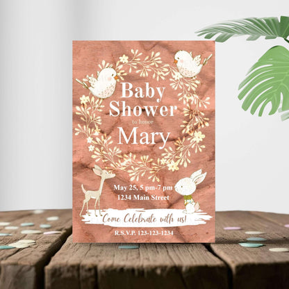 Personalized Bunny and Birds Baby Shower Invite