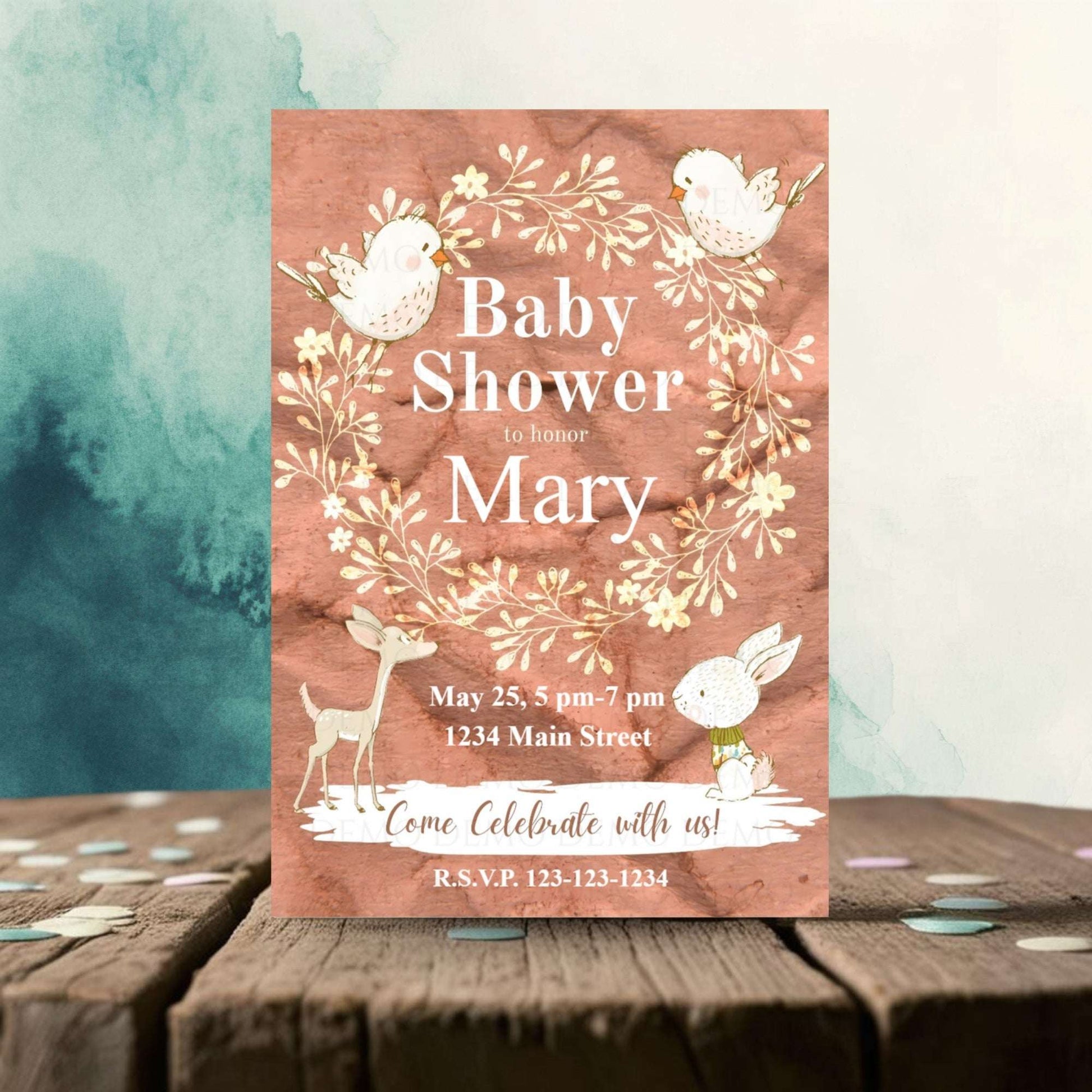 Personalized Bunny and Birds Baby Shower Invite