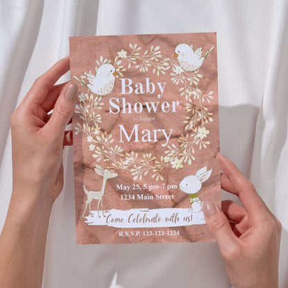 Personalized Bunny and Birds Baby Shower Invite