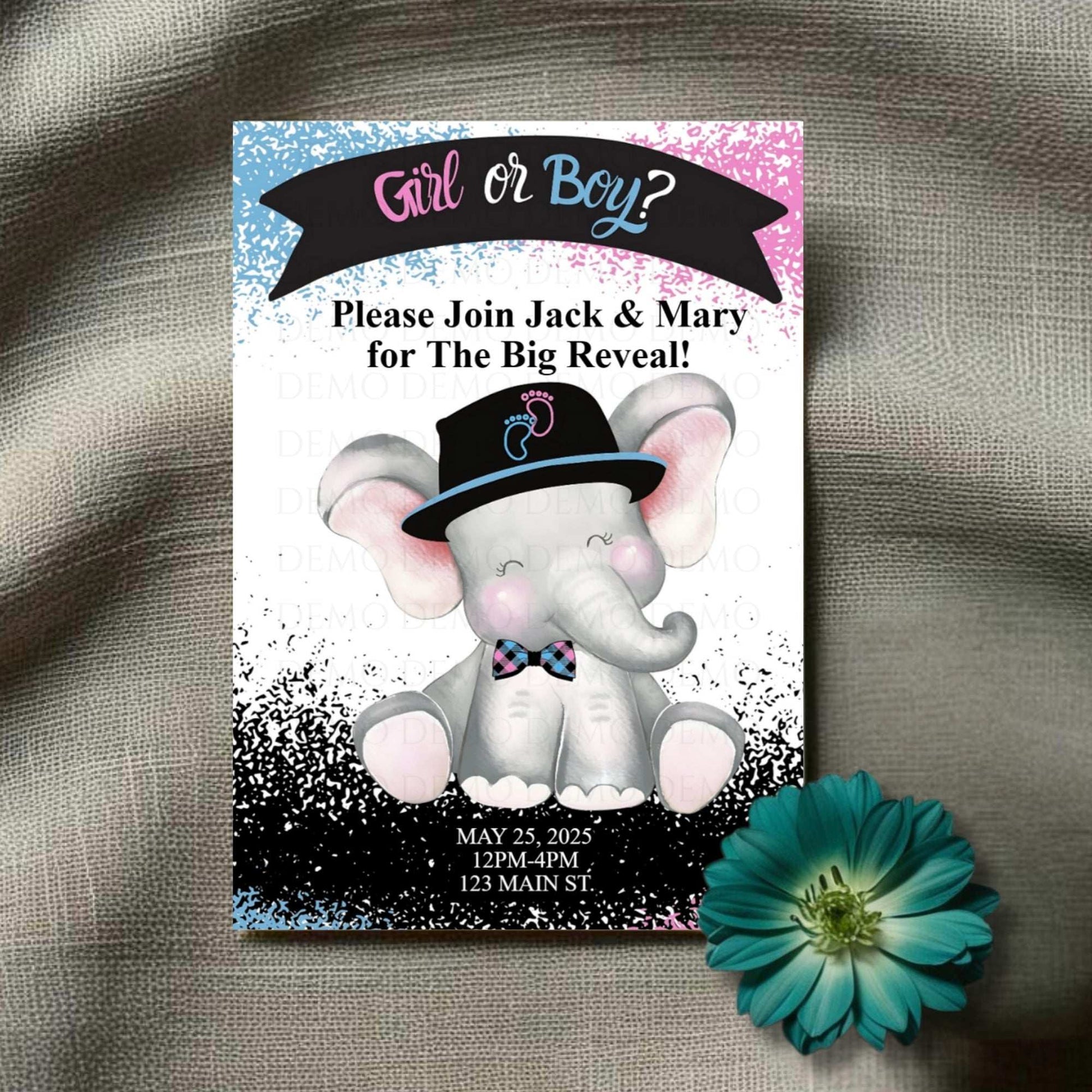 Personalized Elephant Baby Reveal Invitation