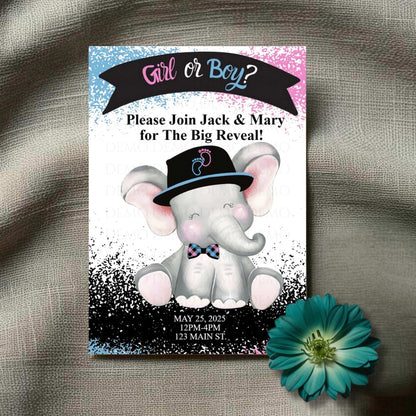 Personalized Elephant Baby Reveal Invitation