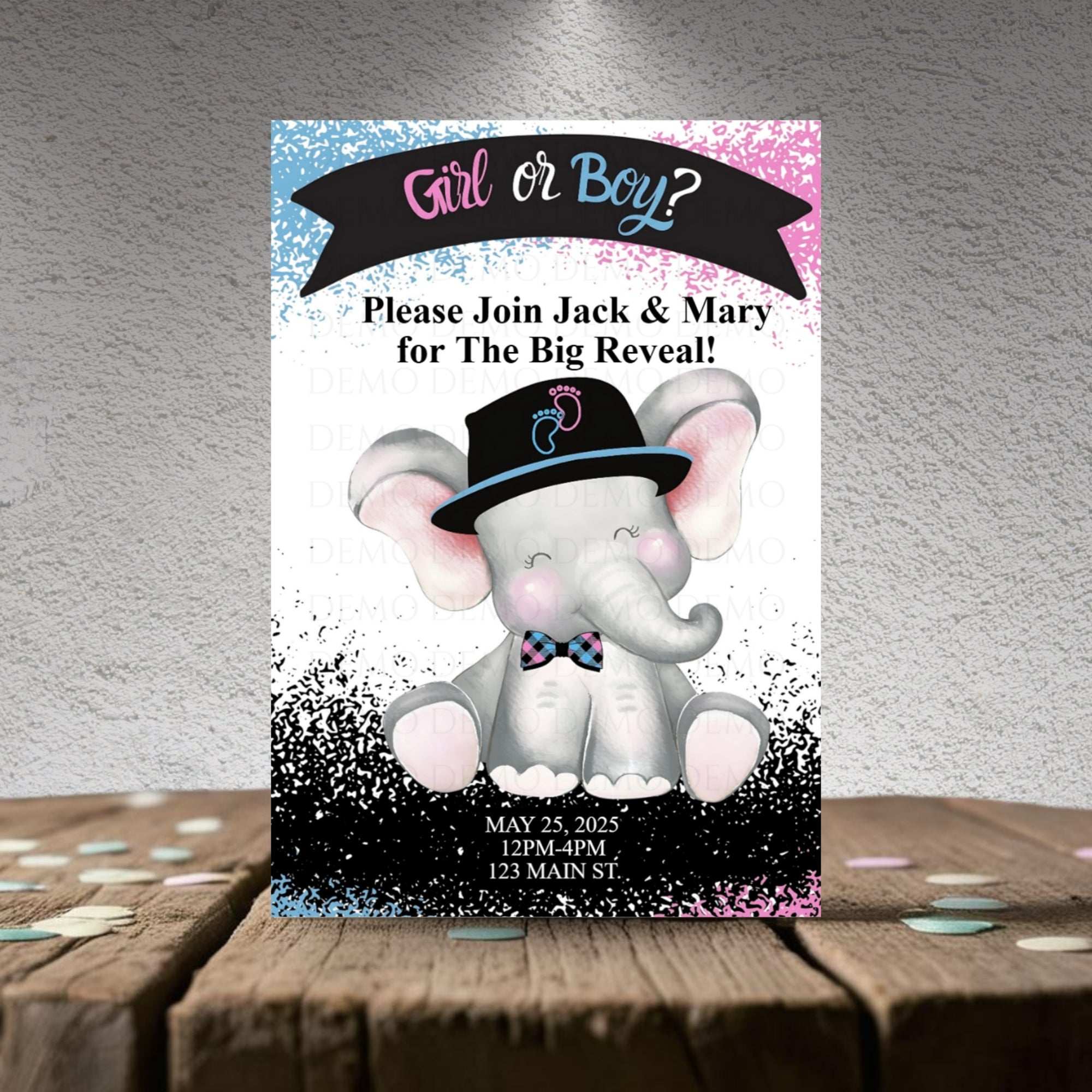 Personalized Elephant Baby Reveal Invitation