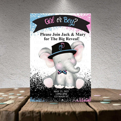 Personalized Elephant Baby Reveal Invitation