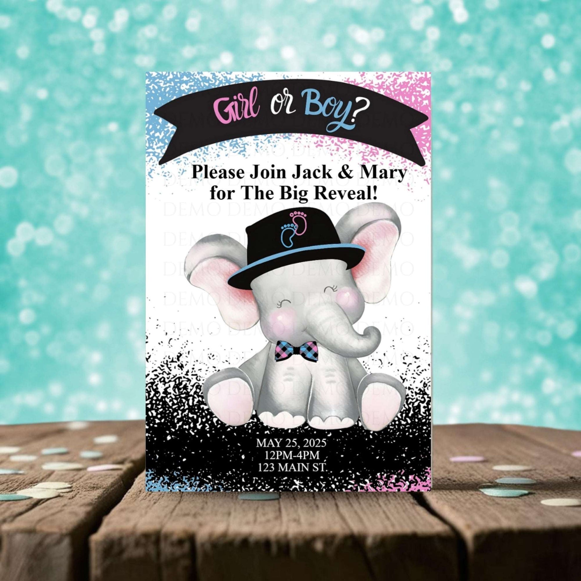 Personalized Elephant Baby Reveal Invitation