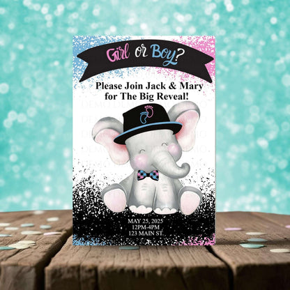 Personalized Elephant Baby Reveal Invitation