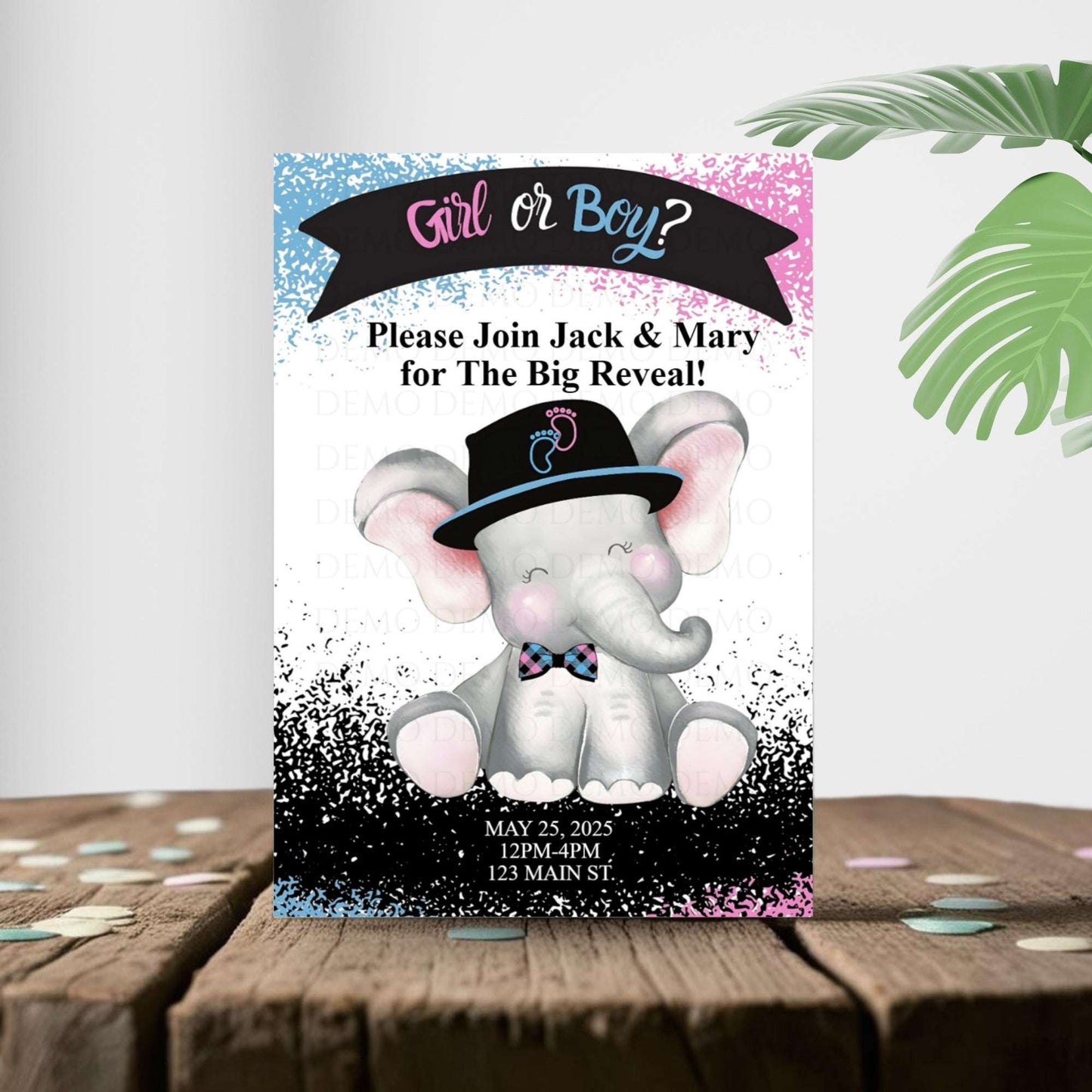 Personalized Elephant Baby Reveal Invitation