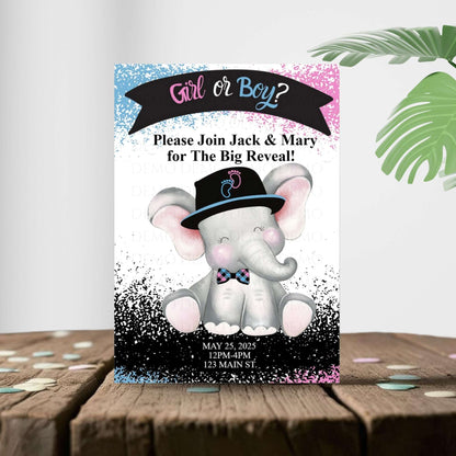 Personalized Elephant Baby Reveal Invitation