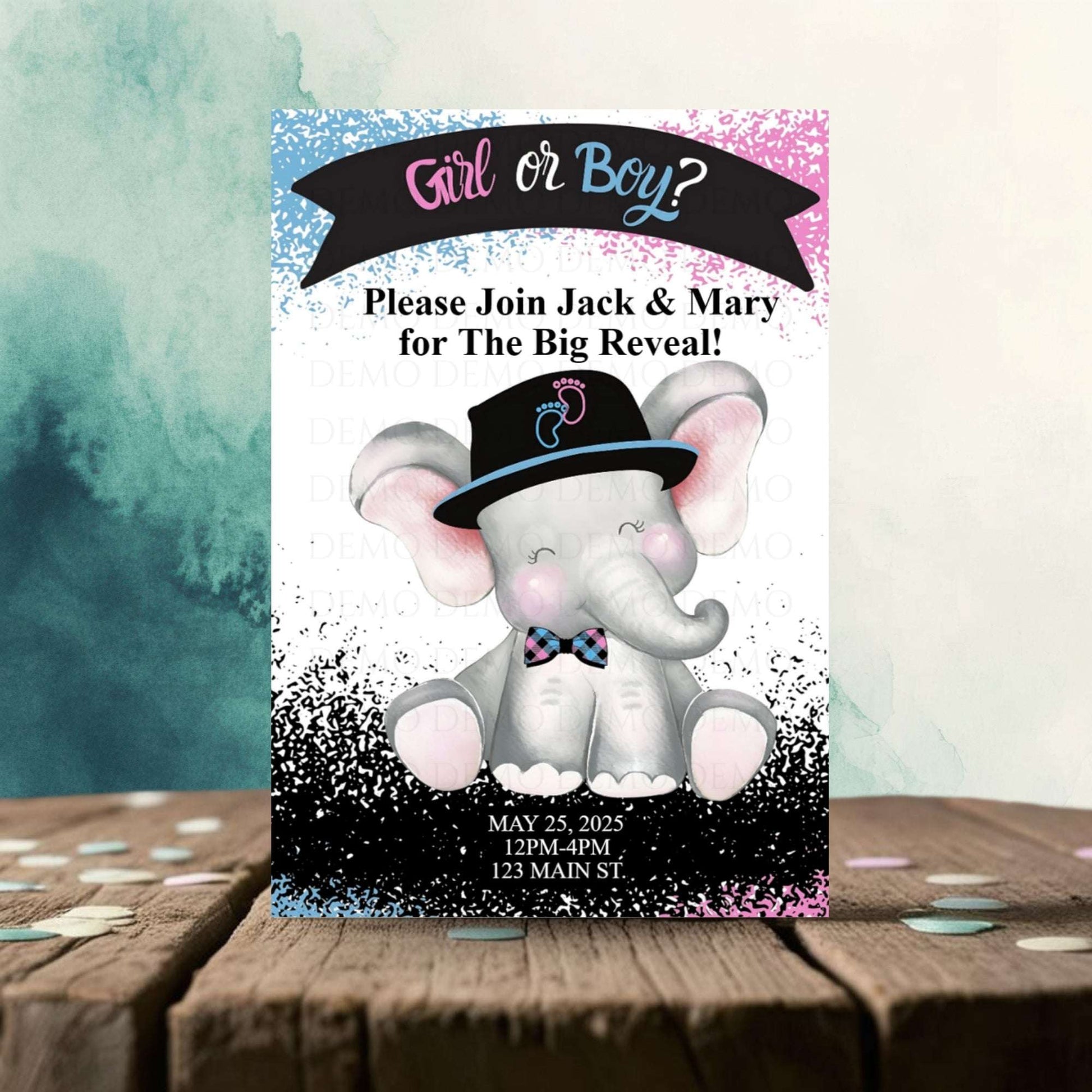 Personalized Elephant Baby Reveal Invitation