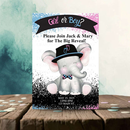 Personalized Elephant Baby Reveal Invitation
