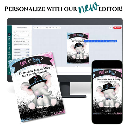 Personalized Elephant Baby Reveal Invitation