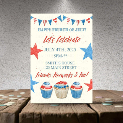 Personalized Fourth of July Cupcake Invitation
