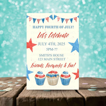 Personalized Fourth of July Cupcake Invitation