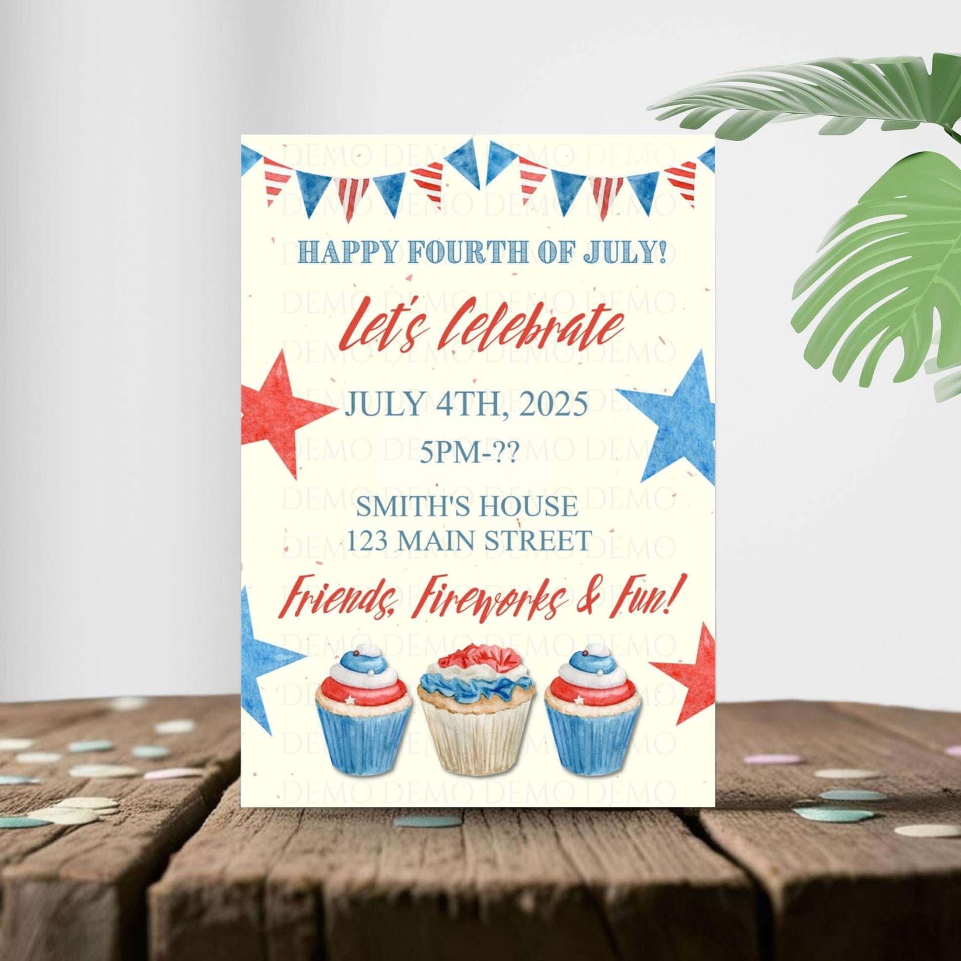 Personalized Fourth of July Cupcake Invitation