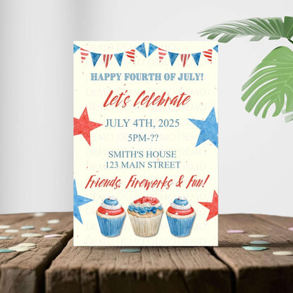 Personalized Fourth of July Cupcake Invitation