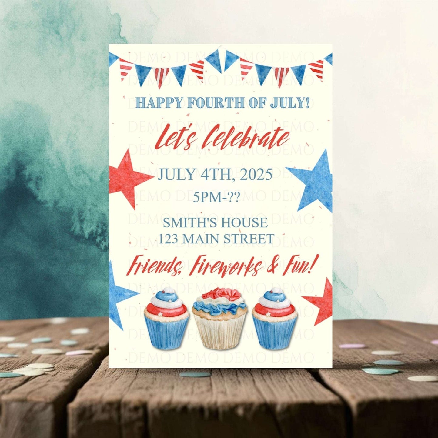 Personalized Fourth of July Cupcake Invitation