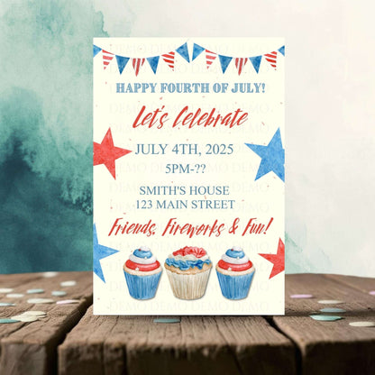 Personalized Fourth of July Cupcake Invitation