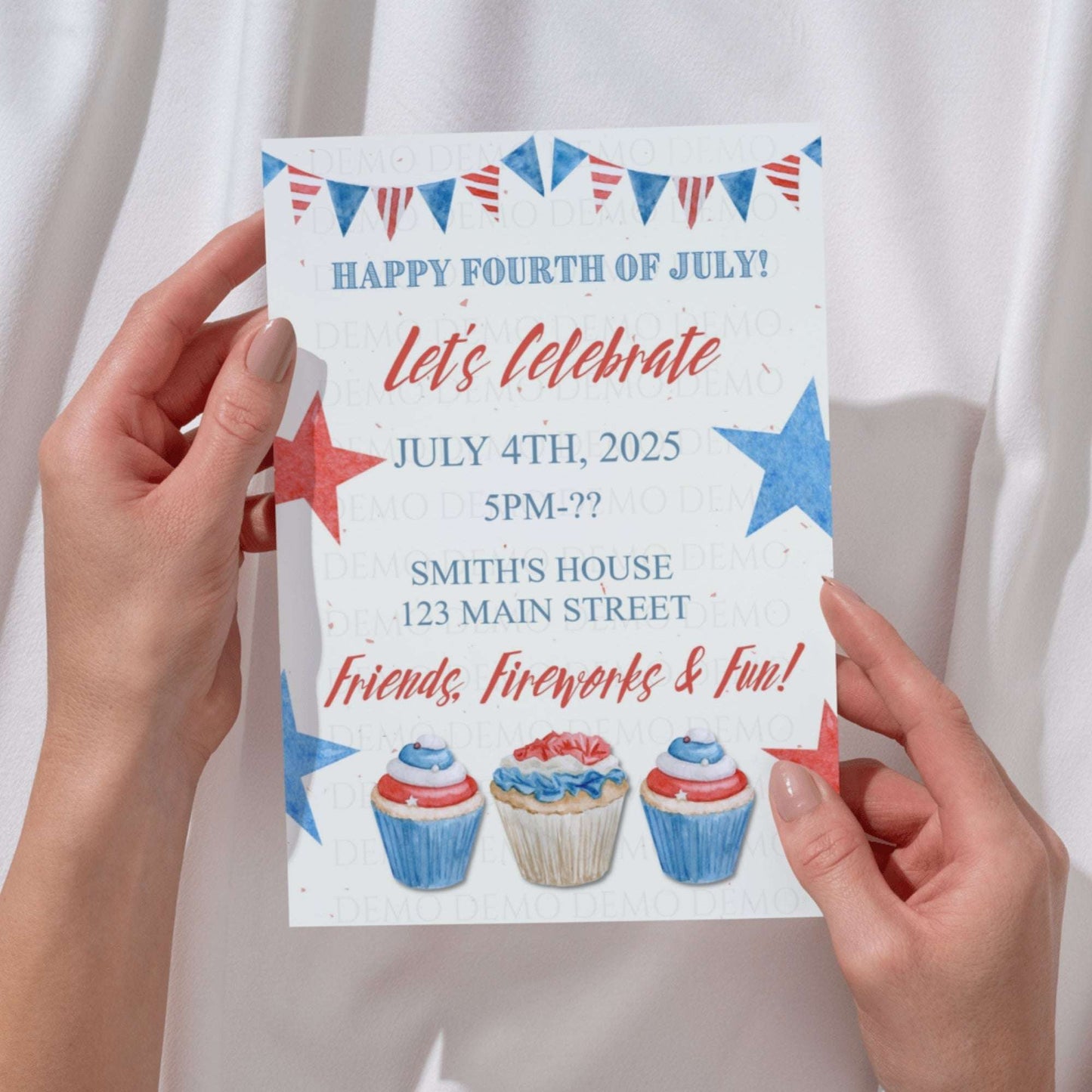Personalized Fourth of July Cupcake Invitation