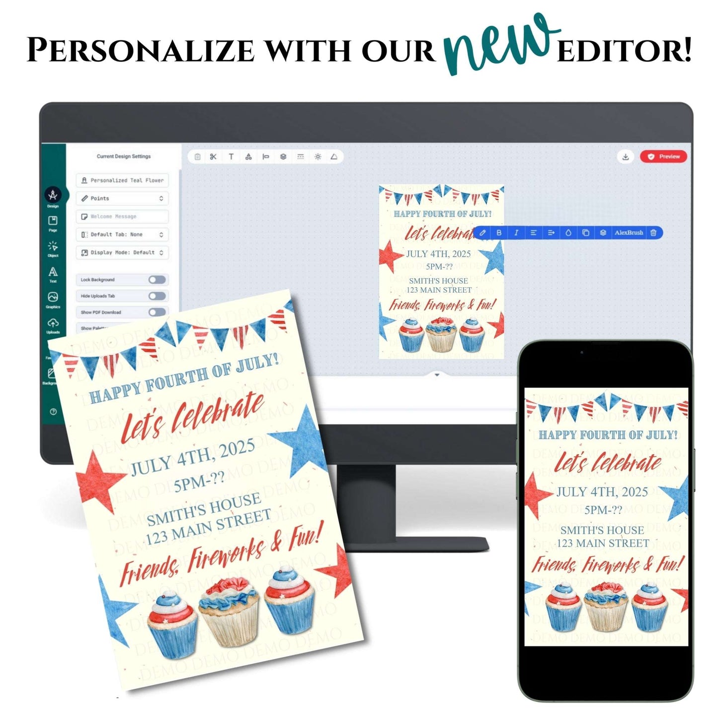 Personalized Fourth of July Cupcake Invitation