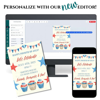 Personalized Fourth of July Cupcake Invitation
