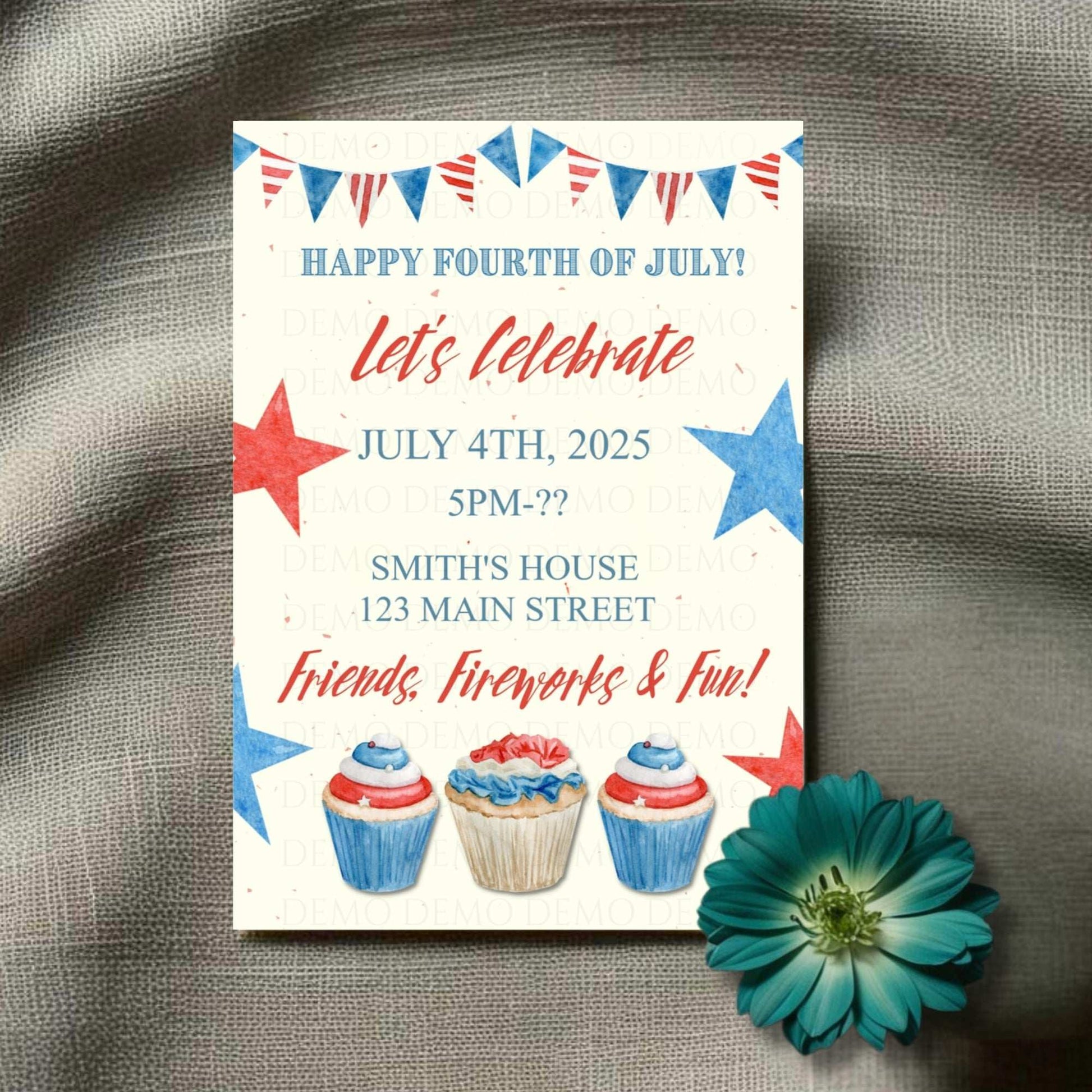 Personalized Fourth of July Cupcake Invitation