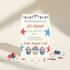Fourth of July party invitation with cupcakes and confetti on a white background