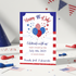 4th of July party invitation with balloons and American flags on a white background