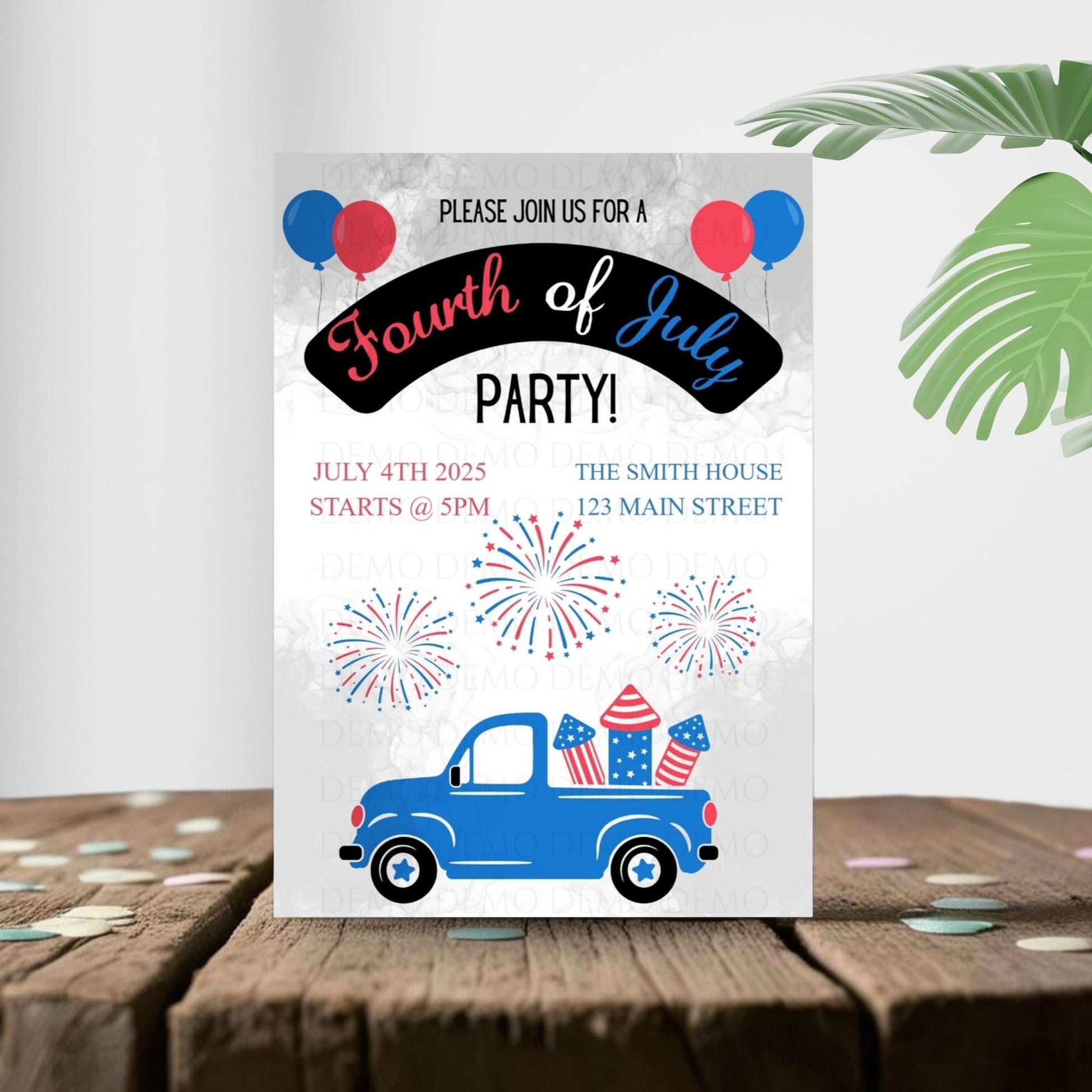 Personalized Fourth of July Invitation | Car